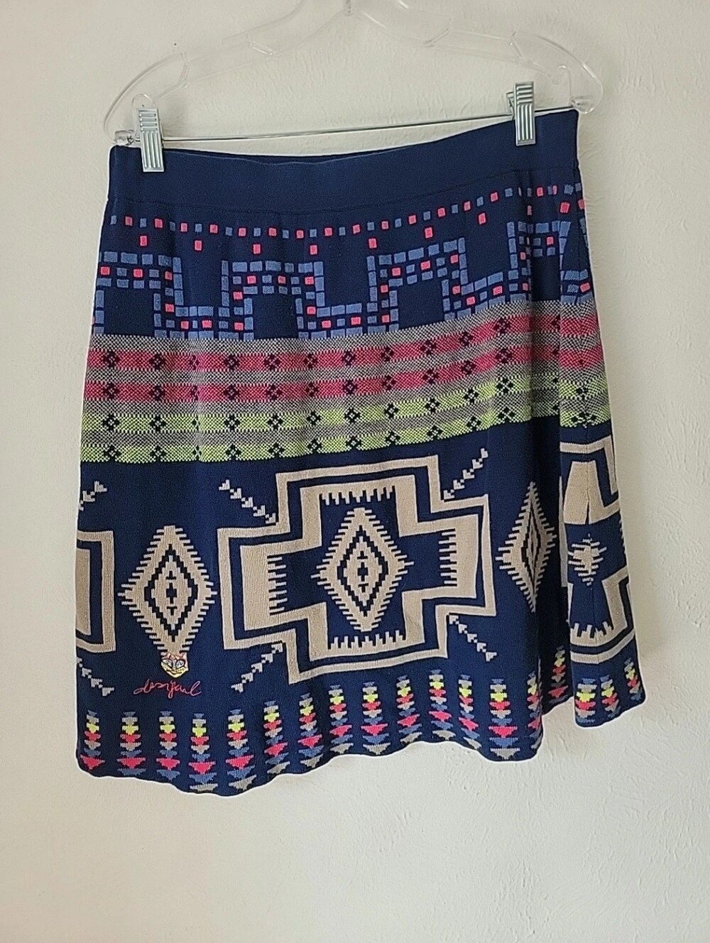 Desigual Navy Multicolor Aztec A-Line Knit Skirt